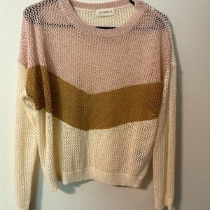 The Nines by HATCH Pink and Tan Crew Neck Sweater